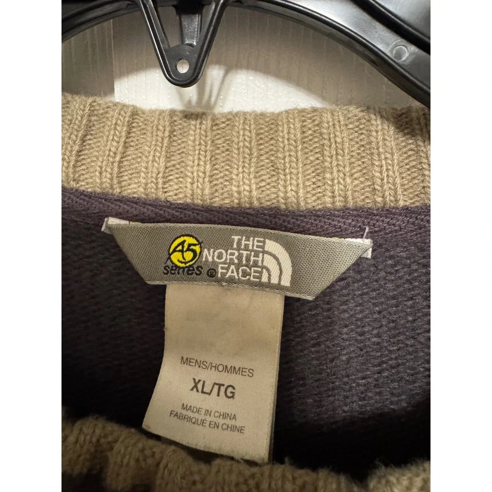 The North Face A5 Series Mens XL Lambswool Blend Crewneck Sweater Gray Tan Logo